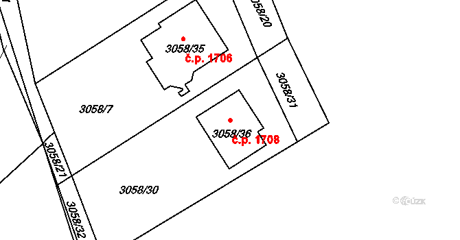 Bystřice nad Pernštejnem 1708 na parcele st. 3058/36 v KÚ Bystřice nad Pernštejnem, Katastrální mapa