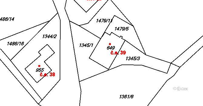 Suchá 39, Jáchymov na parcele st. 649 v KÚ Jáchymov, Katastrální mapa