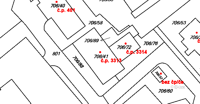 Frýdek 3313, Frýdek-Místek na parcele st. 706/41 v KÚ Frýdek, Katastrální mapa