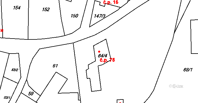 Braníškov 75 na parcele st. 64/4 v KÚ Braníškov, Katastrální mapa