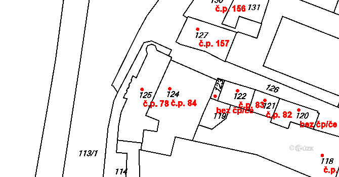 Jemnice 84 na parcele st. 124 v KÚ Jemnice, Katastrální mapa