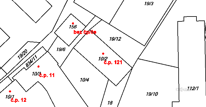 Malšovice 121 na parcele st. 10/2 v KÚ Malšovice, Katastrální mapa
