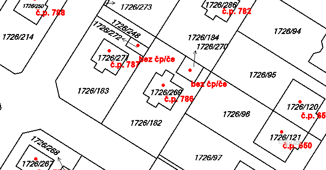 Hrušovany u Brna 786 na parcele st. 1726/269 v KÚ Hrušovany u Brna, Katastrální mapa