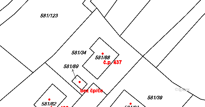 Chotíkov 437 na parcele st. 581/88 v KÚ Chotíkov, Katastrální mapa