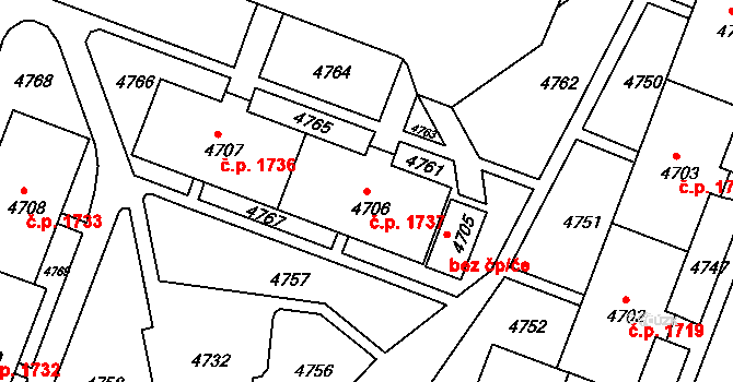 Bruntál 1737 na parcele st. 4706 v KÚ Bruntál-město, Katastrální mapa