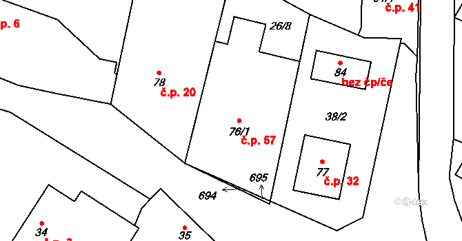 Jetenovice 57, Velký Bor na parcele st. 76/1 v KÚ Jetenovice, Katastrální mapa