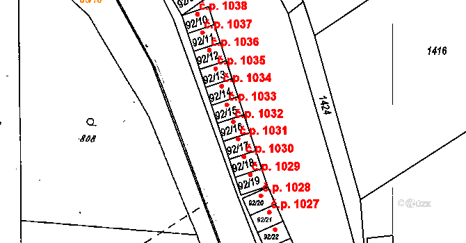Dobšice 1032 na parcele st. 92/16 v KÚ Dobšice u Znojma, Katastrální mapa