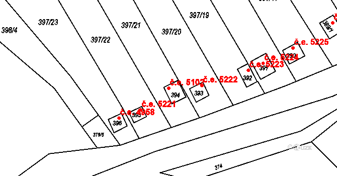 Pístov 5102, Jihlava na parcele st. 394 v KÚ Pístov u Jihlavy, Katastrální mapa