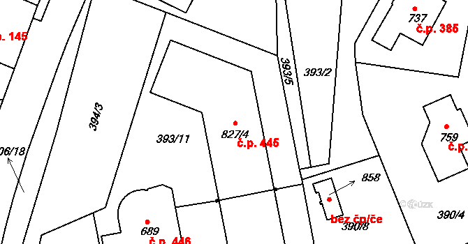 Vyšší Brod 445 na parcele st. 827/4 v KÚ Vyšší Brod, Katastrální mapa