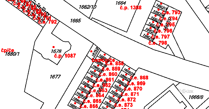 Děčín VI-Letná 858, Děčín na parcele st. 1666/18 v KÚ Podmokly, Katastrální mapa