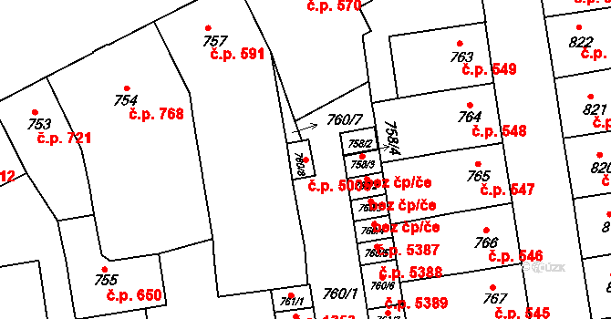 Louny 5005 na parcele st. 760/8 v KÚ Louny, Katastrální mapa