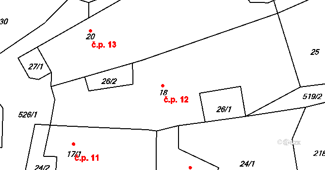Karasín 12, Bystřice nad Pernštejnem na parcele st. 18 v KÚ Karasín, Katastrální mapa