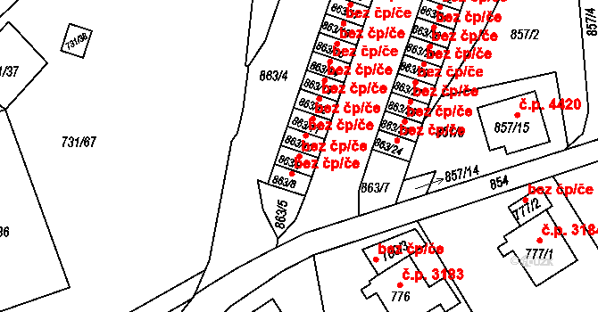 Mšeno nad Nisou 618, Jablonec nad Nisou na parcele st. 863/9 v KÚ Mšeno nad Nisou, Katastrální mapa
