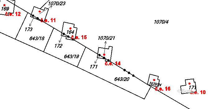 Bohdalec 14 na parcele st. 1070/21 v KÚ Bohdalec, Katastrální mapa