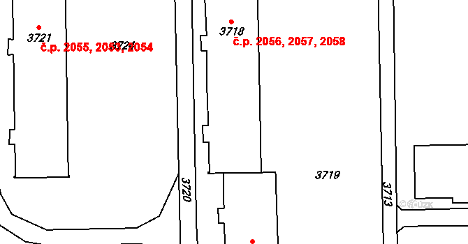 Žďár nad Sázavou 4 2056,2057,2058, Žďár nad Sázavou na parcele st. 3718 v KÚ Město Žďár, Katastrální mapa