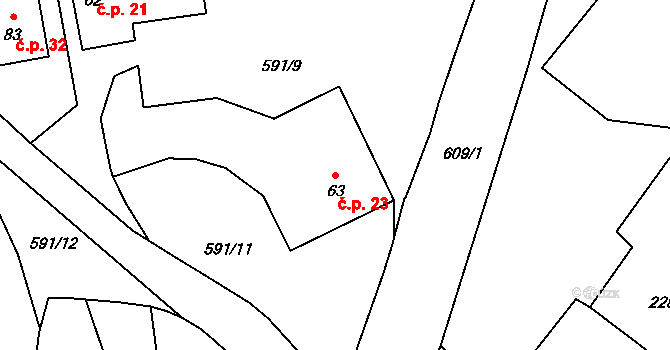 Mokřina 23, Milíkov na parcele st. 63 v KÚ Mokřina, Katastrální mapa