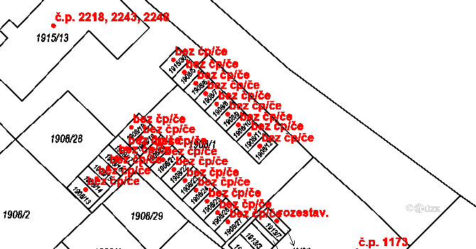 Opava 38105501 na parcele st. 1908/10 v KÚ Opava-Předměstí, Katastrální mapa