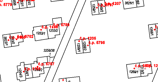 Zlín 1205 na parcele st. 1258/1 v KÚ Zlín, Katastrální mapa