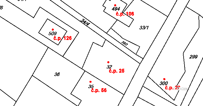Skrochovice 25, Brumovice na parcele st. 32 v KÚ Skrochovice, Katastrální mapa