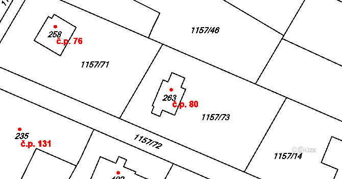 Hrabyně 80 na parcele st. 263 v KÚ Hrabyně, Katastrální mapa