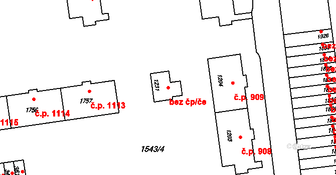 Rožnov pod Radhoštěm 45650501 na parcele st. 1231 v KÚ Rožnov pod Radhoštěm, Katastrální mapa