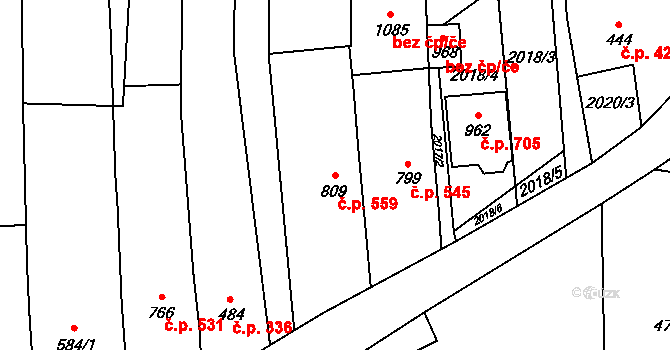 Bánov 559 na parcele st. 809 v KÚ Bánov, Katastrální mapa