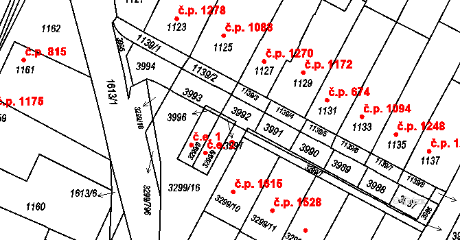 Kunovice 47258501 na parcele st. 3997 v KÚ Kunovice u Uherského Hradiště, Katastrální mapa