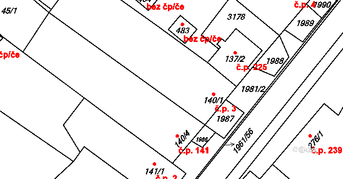 Pašovice 3 na parcele st. 140/1 v KÚ Pašovice na Moravě, Katastrální mapa