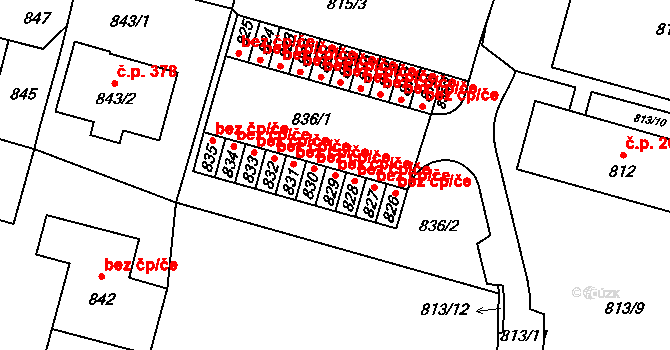 Divišov 48479501 na parcele st. 829 v KÚ Divišov u Benešova, Katastrální mapa