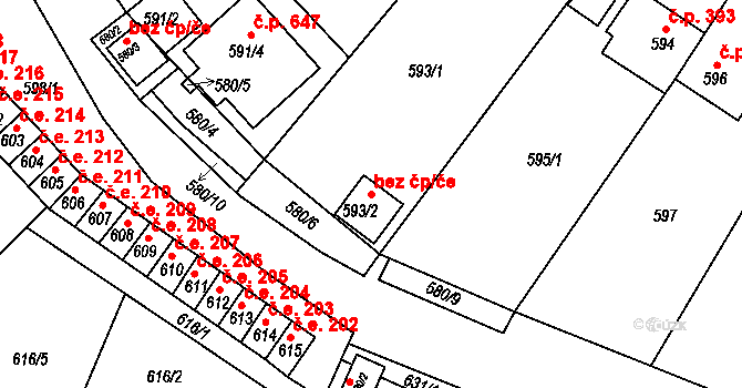 Klášterec nad Ohří 672 na parcele st. 593/2 v KÚ Klášterec nad Ohří, Katastrální mapa