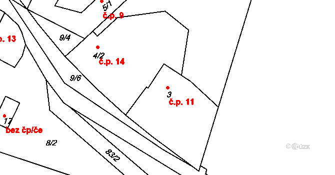 Kaňkov 11, Braňany na parcele st. 3 v KÚ Kaňkov, Katastrální mapa