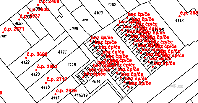 Brno 50153501 na parcele st. 4115/9 v KÚ Židenice, Katastrální mapa