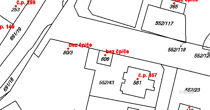Líbeznice 50477501 na parcele st. 606 v KÚ Líbeznice, Katastrální mapa