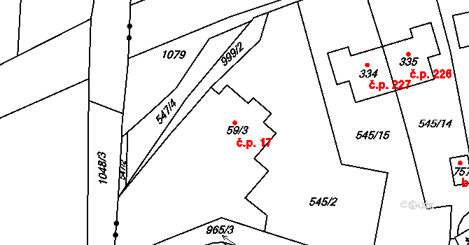 Hamr 17, Litvínov na parcele st. 59/3 v KÚ Hamr u Litvínova, Katastrální mapa