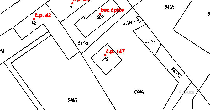Doubravice 147, Hrubá Skála na parcele st. 619 v KÚ Hrubá Skála, Katastrální mapa