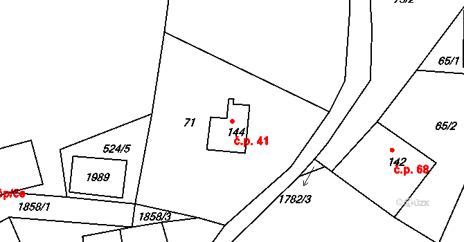 Kerhartice 41, Česká Kamenice na parcele st. 144 v KÚ Kerhartice, Katastrální mapa