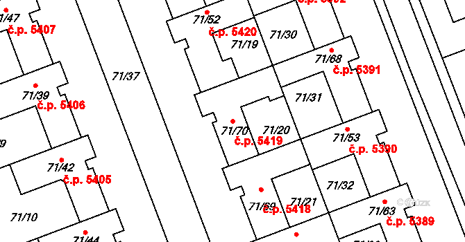 Helenín 5419, Jihlava na parcele st. 71/70 v KÚ Helenín, Katastrální mapa