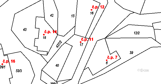 Srbce 11, Luže na parcele st. 17 v KÚ Srbce u Luže, Katastrální mapa