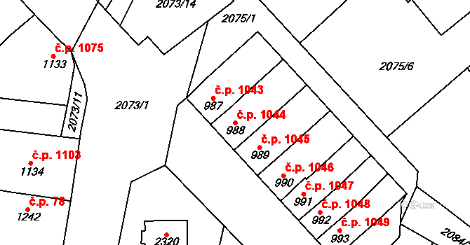 Hlinsko 1044 na parcele st. 988 v KÚ Hlinsko v Čechách, Katastrální mapa