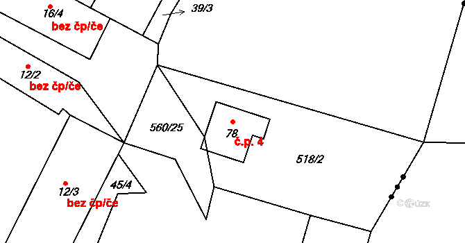 Potočiště 4, Odrava na parcele st. 78 v KÚ Potočiště, Katastrální mapa