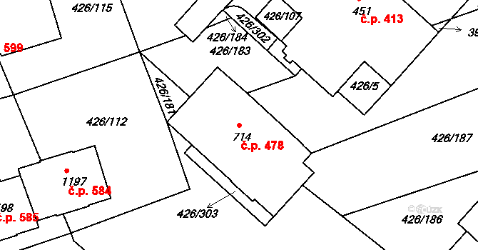 Kaznějov 478 na parcele st. 714 v KÚ Kaznějov, Katastrální mapa