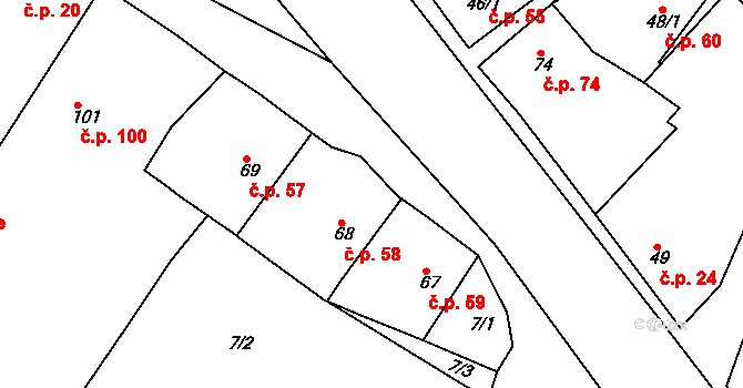 Kyšice 58 na parcele st. 68 v KÚ Kyšice u Plzně, Katastrální mapa