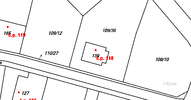 Červené Záhoří 118, Chotoviny na parcele st. 139 v KÚ Červené Záhoří, Katastrální mapa