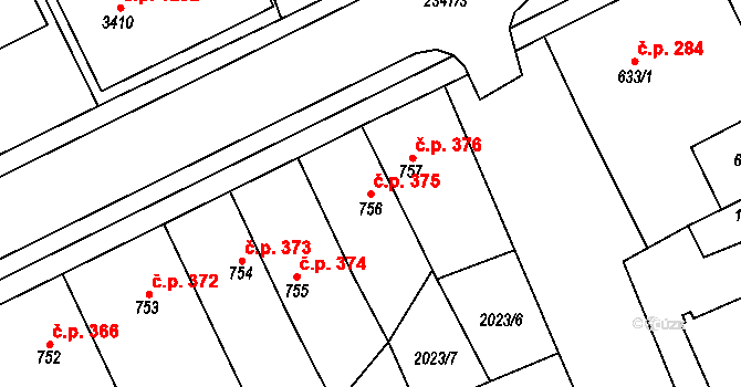 Sušice II 375, Sušice na parcele st. 756 v KÚ Sušice nad Otavou, Katastrální mapa