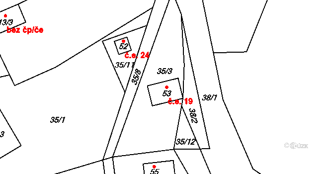 Ostrovec 19, Ostrovec-Lhotka na parcele st. 53 v KÚ Ostrovec u Terešova, Katastrální mapa