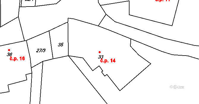 Střeziměřice 14, Chvalkovice na parcele st. 33 v KÚ Střeziměřice, Katastrální mapa