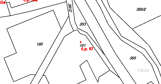 Šonov 67 na parcele st. 181 v KÚ Šonov u Broumova, Katastrální mapa