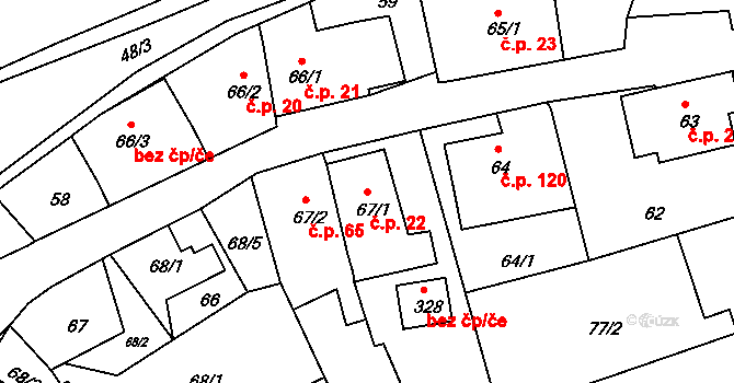 Horní Kamenice 22, Česká Kamenice na parcele st. 67/1 v KÚ Horní Kamenice, Katastrální mapa