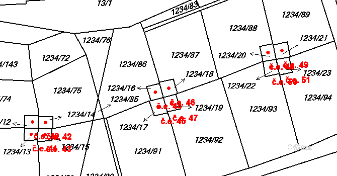 Vejprnice 46 na parcele st. 1234/18 v KÚ Vejprnice, Katastrální mapa
