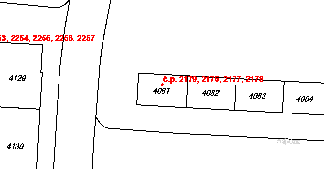 Zelené Předměstí 2176,2177,2178,2179, Pardubice na parcele st. 4081 v KÚ Pardubice, Katastrální mapa